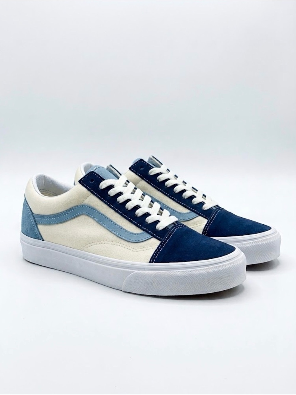 Vans Old Skool Canvas Suede Navy Blue Cream Skate Shoes Men 9 / Women 10.5